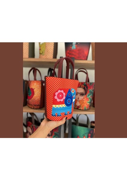 Fil Figürlü Kova Model Çanta Etnik Bohem Style - Bordo