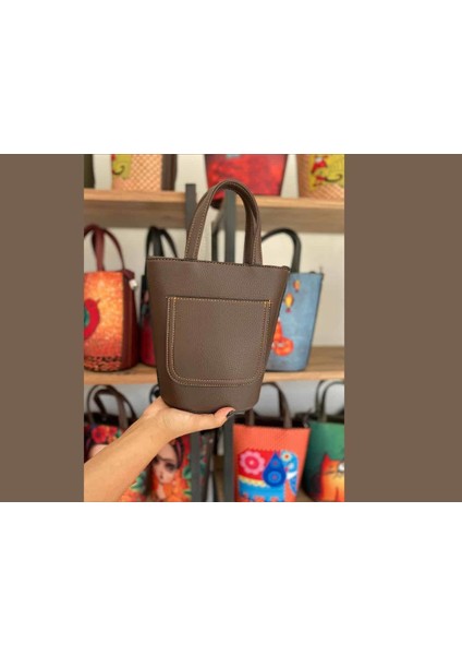 Kuş Figürlü Kova Model Çanta Etnik Bohem Style - Kahve