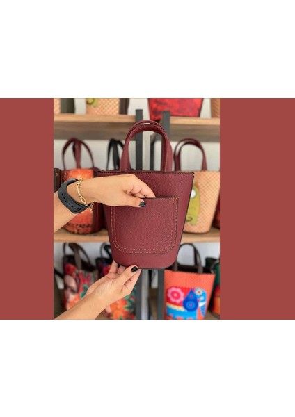 Frida Figürlü Kova Model Çanta Etnik Bohem Style - Bordo