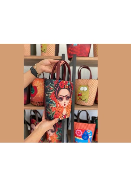 Frida Figürlü Kova Model Çanta Etnik Bohem Style - Bordo