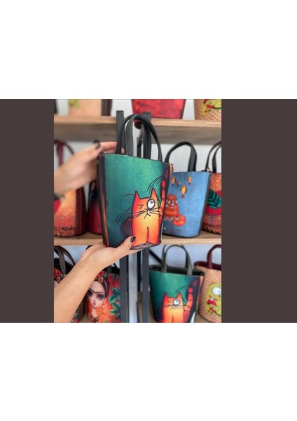 Kedi Figürlü Kova Model Çanta Etnik Bohem Style - Siyah
