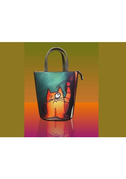 Kedi Figürlü Kova Model Çanta Etnik Bohem Style - Siyah