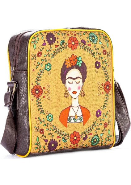 Frida Kahlo Figürlü Büyük Postacı Kol Çantası Etnik Bohem Style - Kahverengi