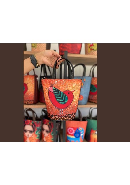 Kuş Figürlü Kova Model Çanta Etnik Bohem Style - Siyah