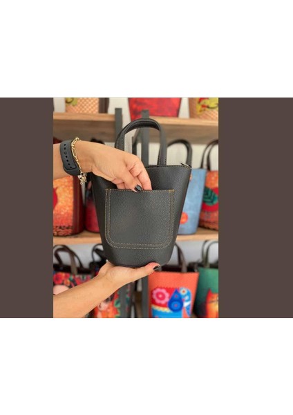 Kuş Figürlü Kova Model Çanta Etnik Bohem Style - Siyah