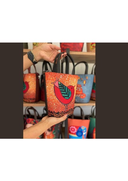Kuş Figürlü Kova Model Çanta Etnik Bohem Style - Siyah