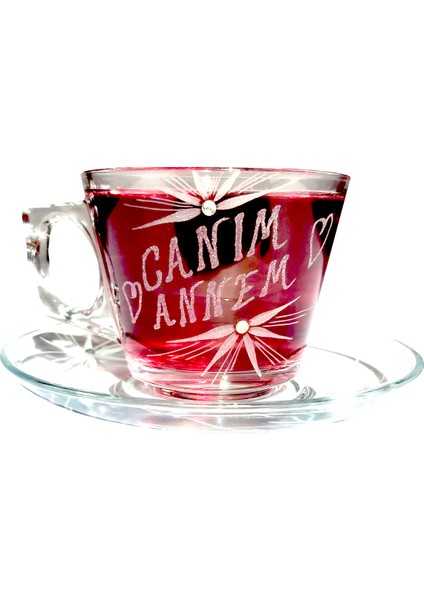 Cam Fincan 195CC ANNELER GÜNÜNE ÖZEL CANIM ANNEM YAZILI EL İŞLEMELİ DESENLİ