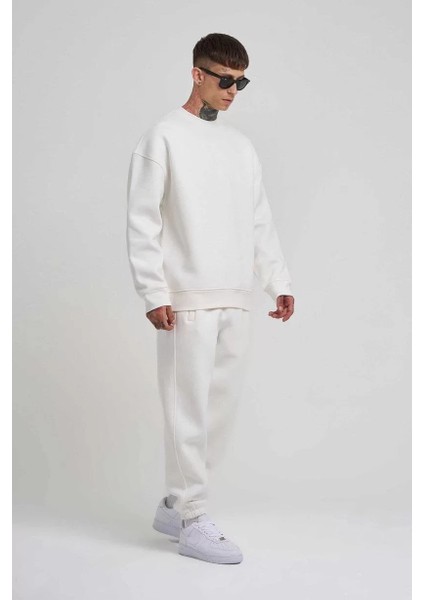 Unisex Biskilet Yaka Üç Iplik Sweatshirt - Beyaz fiyatları