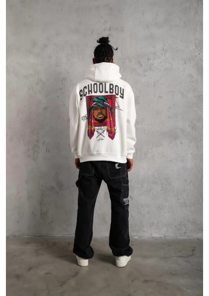 Erkek School Boy Baskılı Kapüşonlu Sweat - Beyaz modelleri