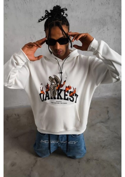 Erkek Dankes Baskılı Kapüşonlu Sweat - Beyaz modelleri