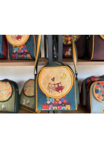Baykuş Figürlü Küçük Postacı Omuz Çantası Etnik Bohem Style - Yesil
