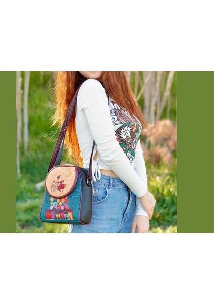 Baykuş Figürlü Küçük Postacı Omuz Çantası Etnik Bohem Style - Siyah