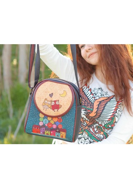 Baykuş Figürlü Küçük Postacı Omuz Çantası Etnik Bohem Style - Siyah