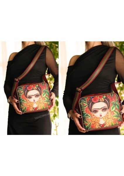 Frida Tasarımlı Orta Boy Postacı Çanta / Bordo fiyatları