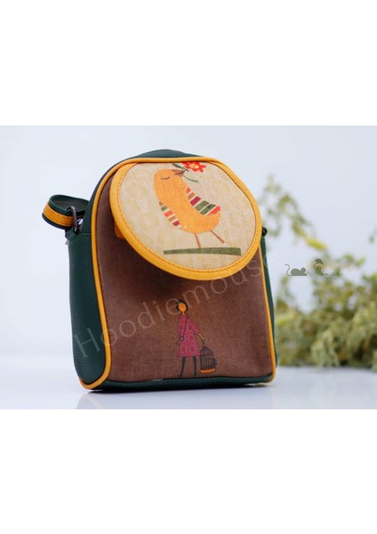 Kuş Figürlü Küçük Postacı Omuz Çantası Etnik Bohem Style - Yesil