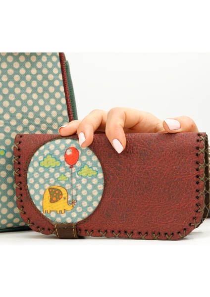 Fil Figürlü Büyük Cüzdan Etnik Bohem Retro Vintage Style - Bordo