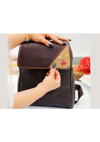 Baykuş Figürlü Business Sırt Çantası Etnik Bohem Style - Acı Kahve