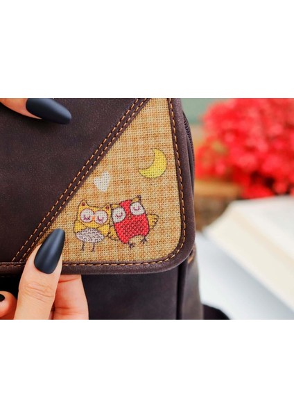 Baykuş Figürlü Business Sırt Çantası Etnik Bohem Style - Acı Kahve