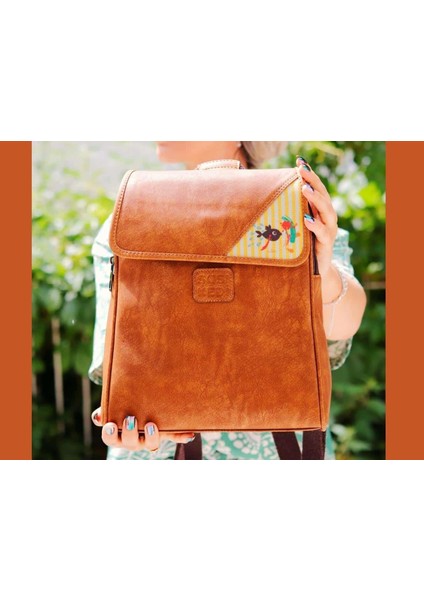 Karabalık Figürlü Business Sırt Çantası Etnik Bohem Style - Taba