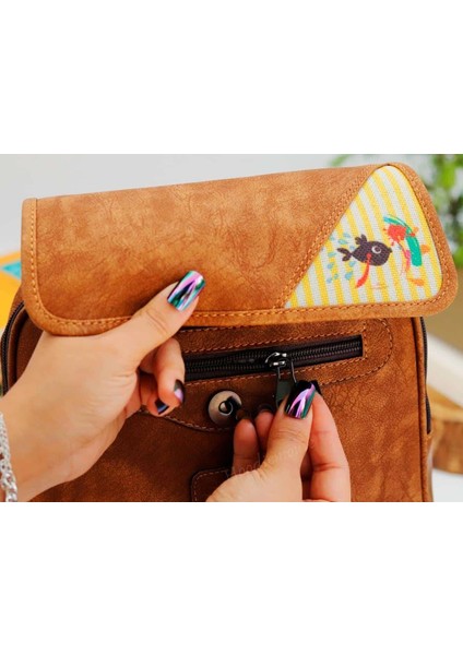 Karabalık Figürlü Business Sırt Çantası Etnik Bohem Style - Taba indirimleri