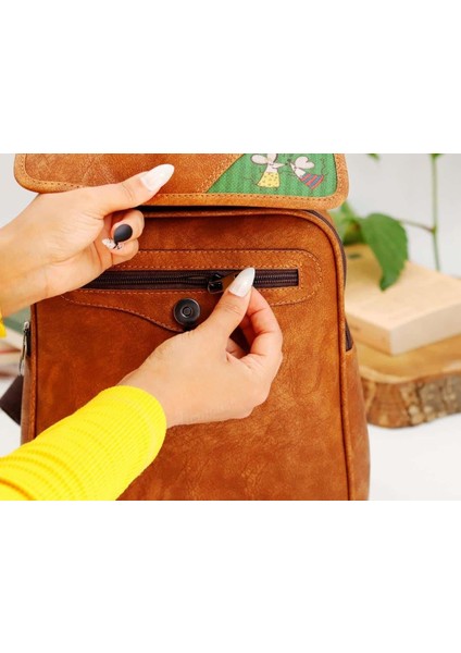 Dans Eden Fare Figürlü Business Sırt Çantası Etnik Bohem Style - Taba