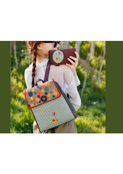 Fil Figürlü Kapaklı Sırt Çantası Etnik Bohem Style Cüzdan Kombin Çanta Yeşil Cüzdan Bordo fırsatları