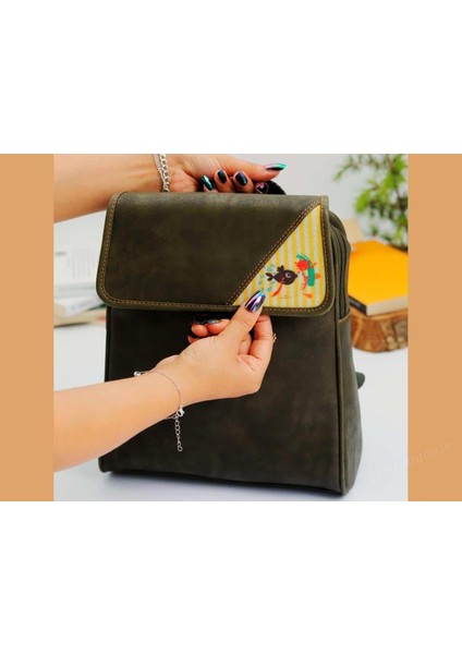 Karabalık Figürlü Business Sırt Çantası Etnik Bohem Style - Hakı Yesil