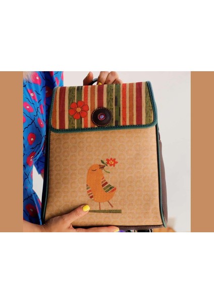 Kuş Figürlü Kapaklı Sırt Çantası Kahverengi, Cüzdan Yesil Etnik Bohem Style Kombin fiyatları