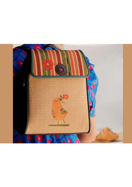 Kuş Figürlü Kapaklı Sırt Çantası Kahverengi, Cüzdan Yesil Etnik Bohem Style Kombin fırsatları