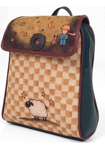 Koyun Figürlü Kapaklı Sırt Çantası Etnik Bohem Style - Yeşil