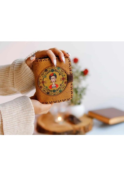 Frida Figürlü Kapaklı Sırt Çantası Etnik Bohem Style Cüzdan Kombin Hardal modelleri
