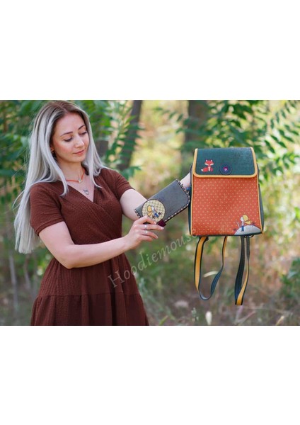 Küçük Prens Figürlü Kapaklı Sırt Çantası Yesil, YCüzdan Yesil Etnik Bohem Style Kombin