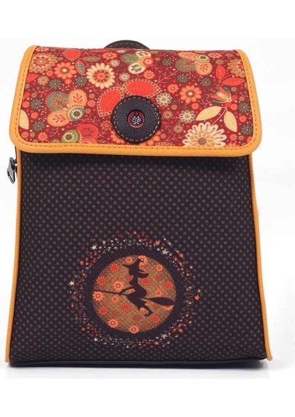 Cadı Figürlü Kapaklı Sırt Çantası Etnik Bohem Style - Kahverengi