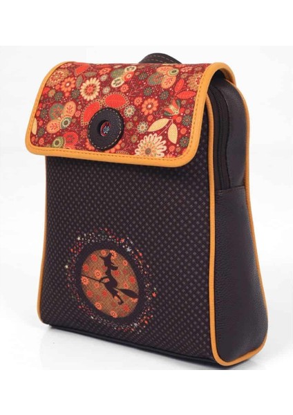 Cadı Figürlü Kapaklı Sırt Çantası Etnik Bohem Style - Kahverengi modelleri