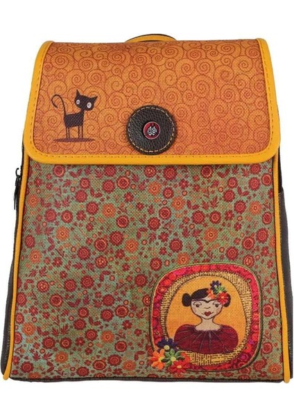 Frida Kahlo Figürlü Kapaklı Sırt Çantası Etnik Bohem Style - Kahverengi