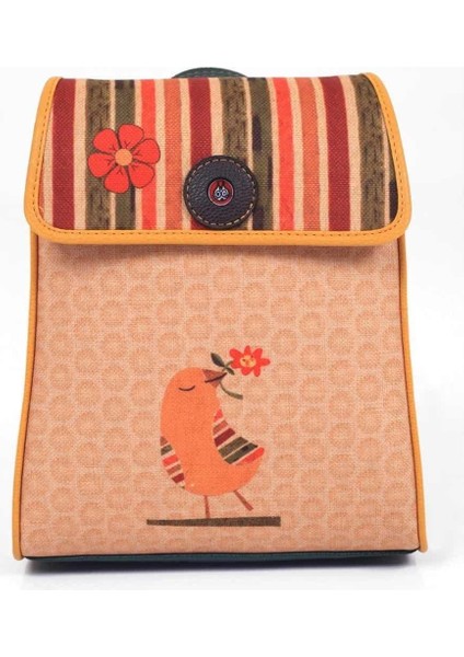 Kuş Figürlü Kapaklı Sırt Çantası Etnik Bohem Style - YESİL