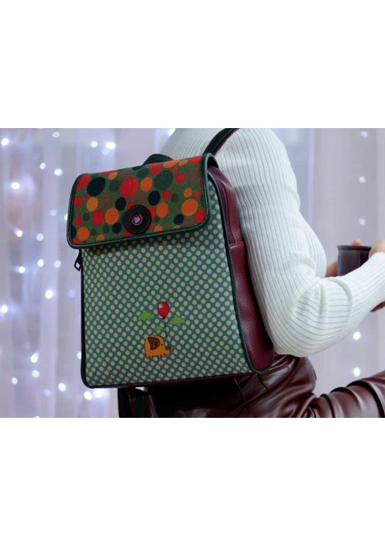 Fil Figürlü Kapaklı Sırt Çantası Etnik Bohem Style - Bordo