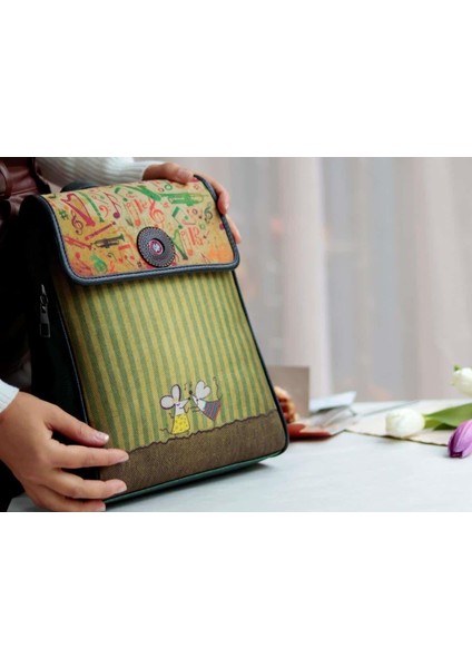 Dans Eden Fareler Figürlü Kapaklı Sırt Çantası Etnik Bohem Style - Yeşil fırsatları