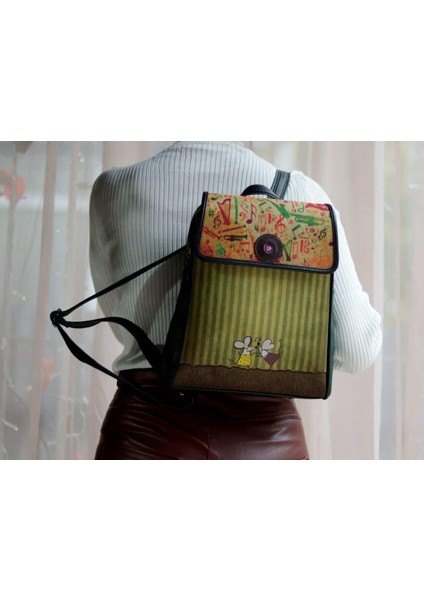 Dans Eden Fareler Figürlü Kapaklı Sırt Çantası Etnik Bohem Style - Yeşil indirimleri