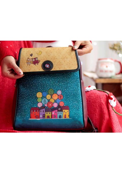 Baykuş Figürlü Kapaklı Sırt Çantası Etnik Bohem Style - Bordo