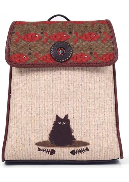 Karamık Figürlü Kapaklı Sırt Çantası Etnik Bohem Style - Kahverengi