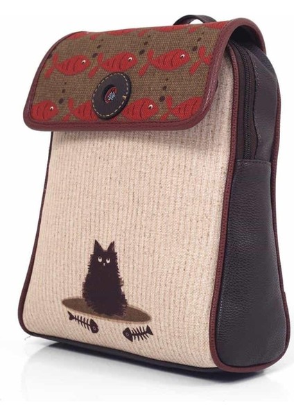 Karamık Figürlü Kapaklı Sırt Çantası Etnik Bohem Style - Kahverengi modelleri