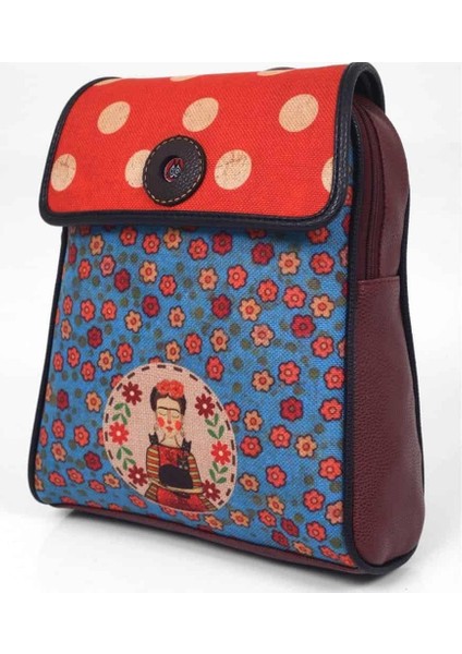 Frida Mavi Figürlü Kapaklı Sırt Çantası Etnik Bohem Style - Bordo modelleri