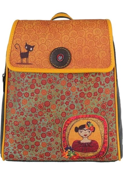Frida Kahlo Figürlü Kapaklı Sırt Çantası Etnik Bohem Style - Yeşil