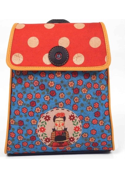 Frida Mavi Figürlü Kapaklı Sırt Çantası Etnik Bohem Style - Siyah