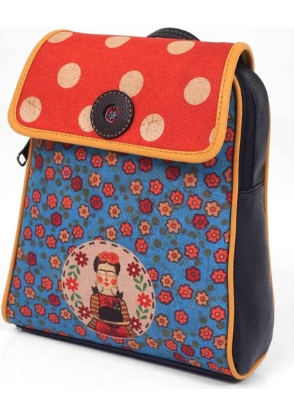 Frida Mavi Figürlü Kapaklı Sırt Çantası Etnik Bohem Style - Siyah modelleri
