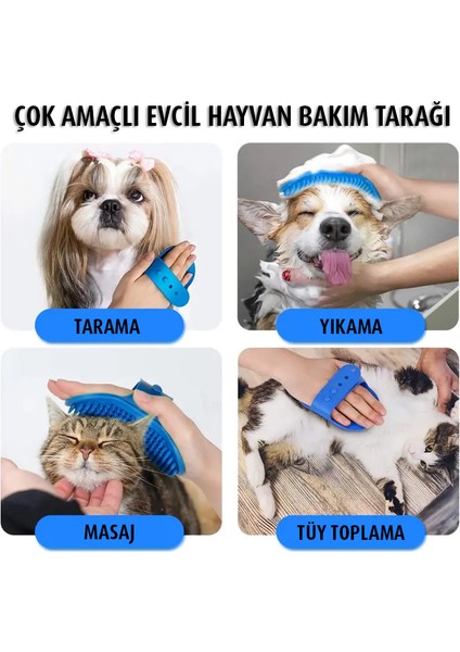 Kedi Köpek için Silikon ve Ayarlanabilir Tüy Toplama ve Masaj Tarağı