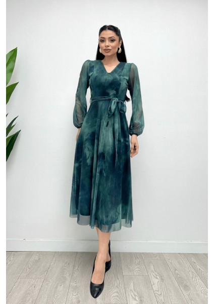 Lensia V Yaka Batik Desen Elbise modelleri