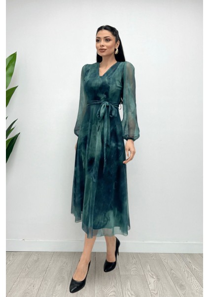 Lensia V Yaka Batik Desen Elbise indirimleri