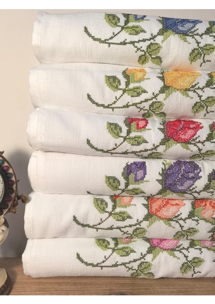 6 Adet Kanaviçe Nakışlı El Havlusu 50X90